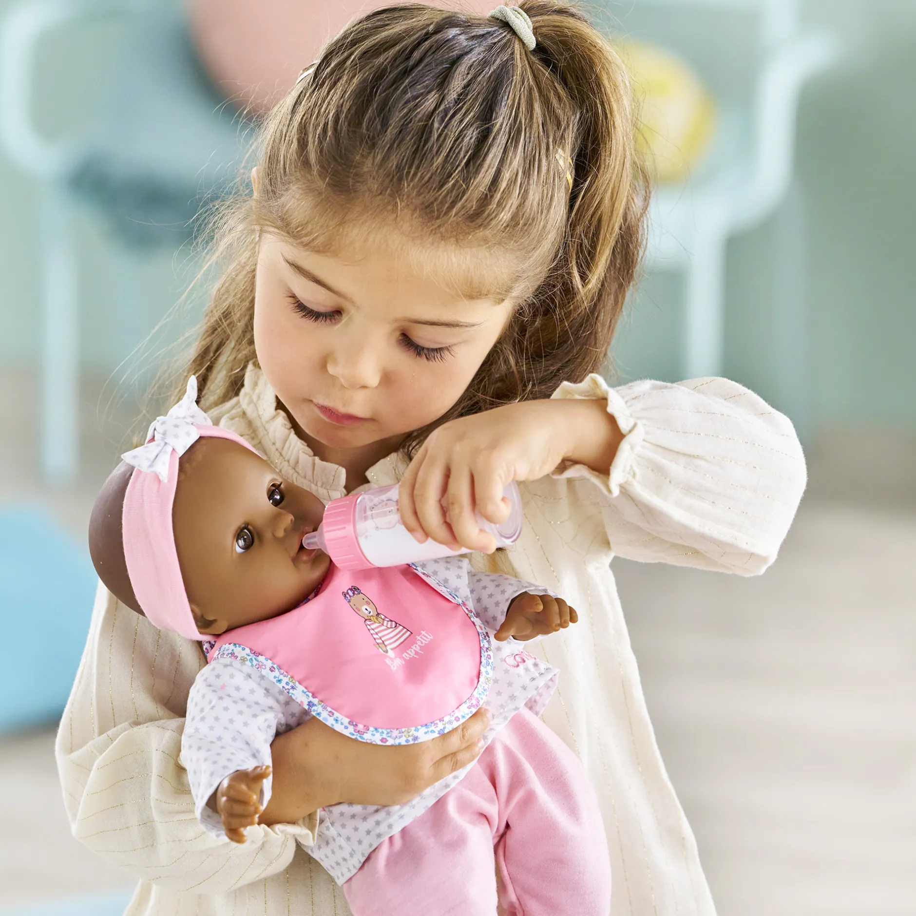 Corolle Bavoir Rose et Biberon Magique pour grand poupon 36/42 cm Outlet