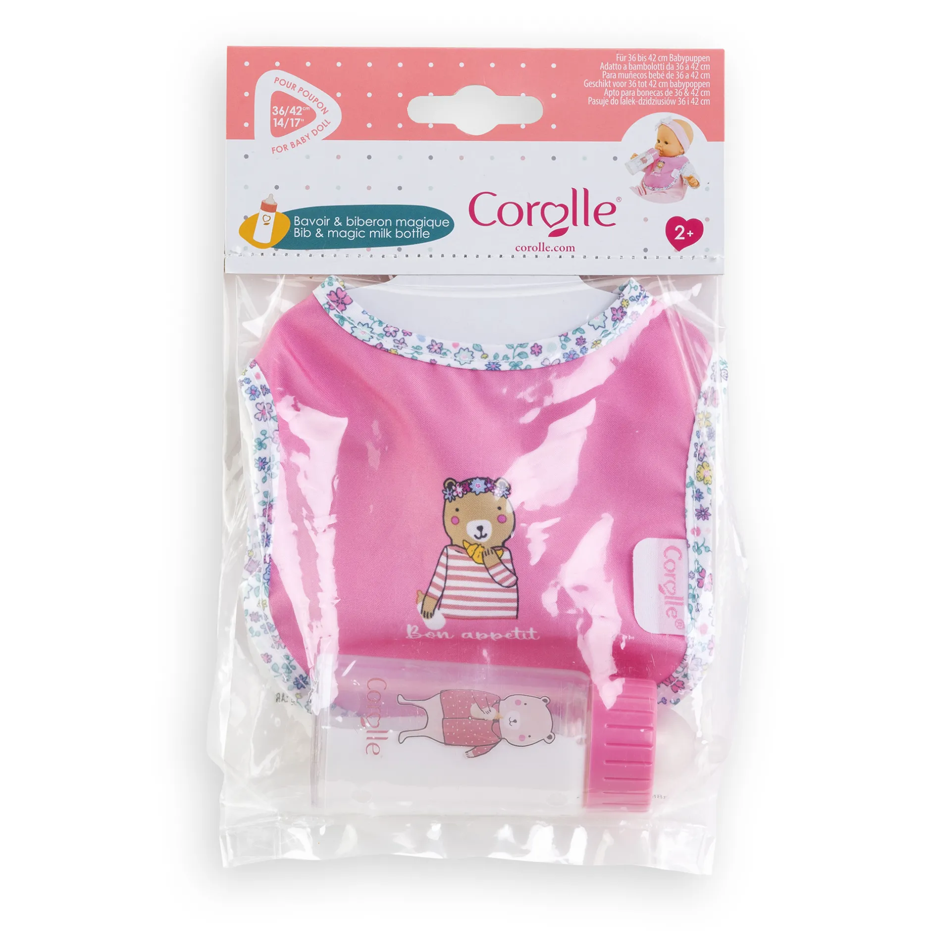 Corolle Bavoir Rose et Biberon Magique pour grand poupon 36/42 cm Outlet