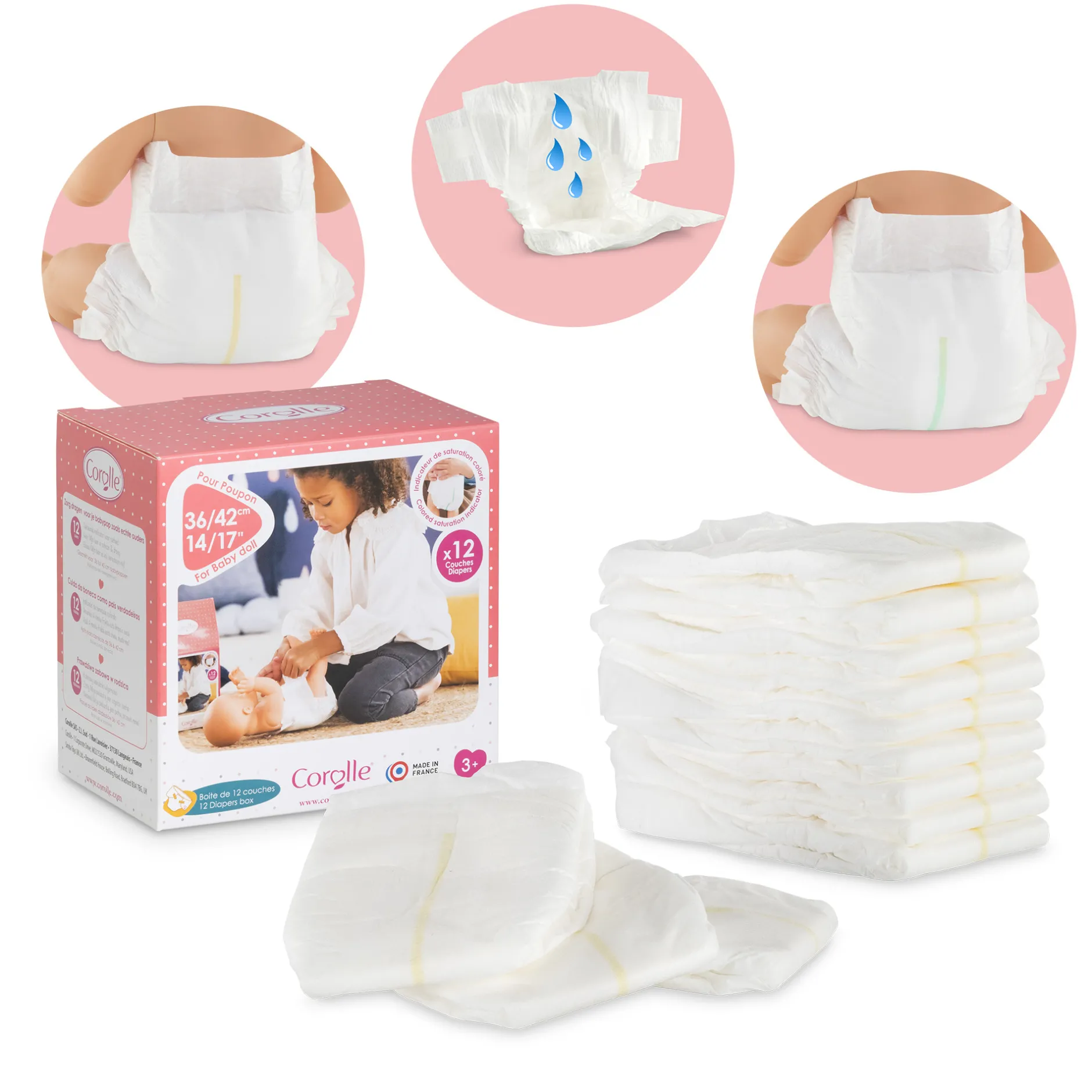 Corolle Boîte de 12 couches pour poupon 36 et 42 cm Best