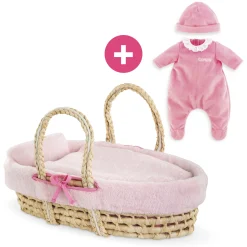 Corolle Couffin Tressé Peluche Rose et Pyjama pour poupon 36 cm Sale