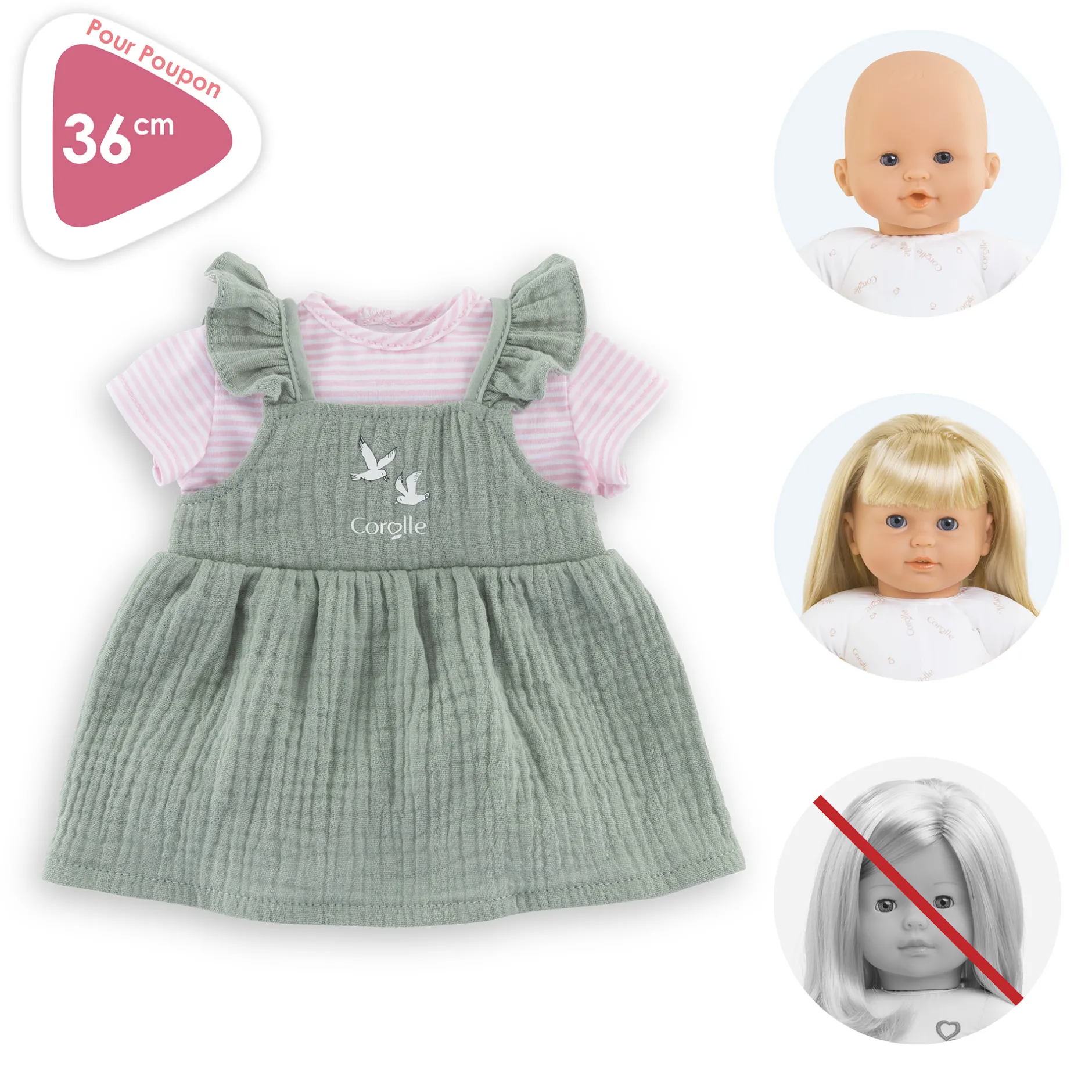 Corolle Robe à volants et T-Shirt Bords de Loire pour poupon 36 cm New