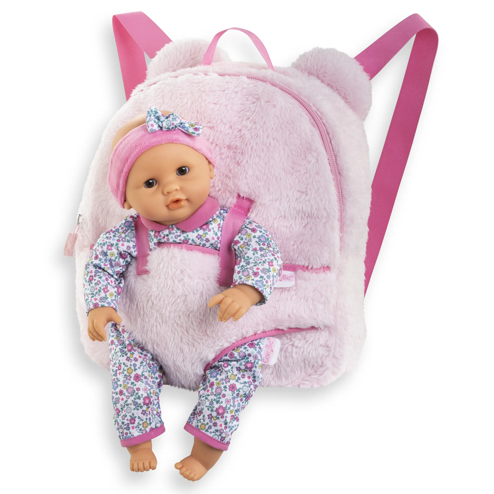 Corolle Sac à Dos Porte-Poupon Peluche Rose pour poupon 30 cm Sale